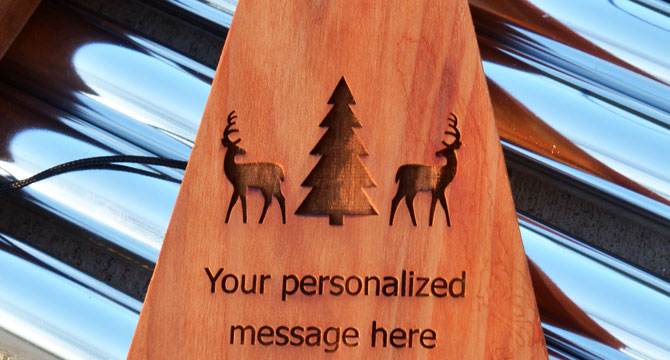 Personalized designs look great <br>with classic wood chimes!<br>Engraving always available.